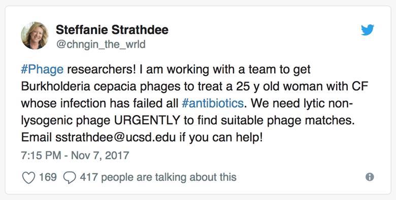 It was seeing this tweet from Steffanie Strathdee back in 2017 that led us to launch Phage Directory to help physicians find phages for their patients.